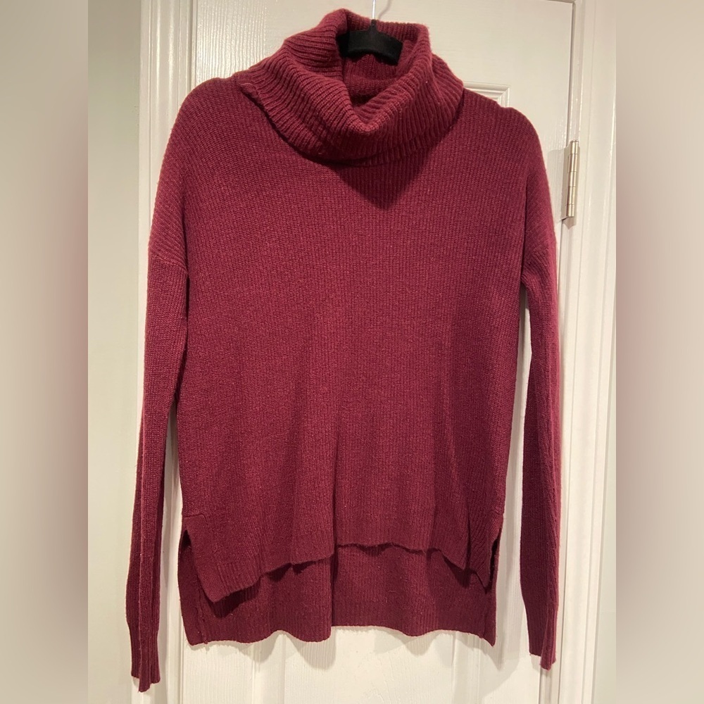 Madewell Size S Burgundy Ribbed Knit Cowl Neck Tunic Sweater Wool Alpaca Blend